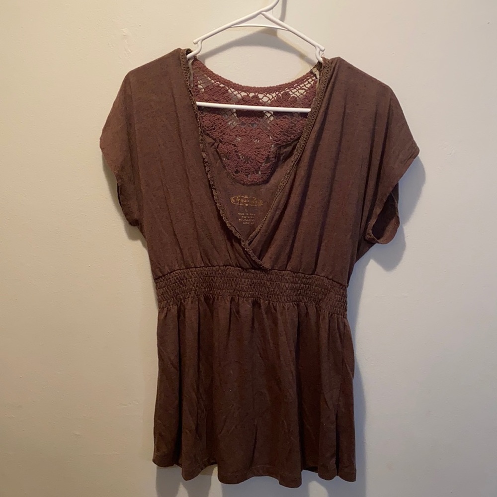 Maurices Brown babydoll top w short sleeves. Large